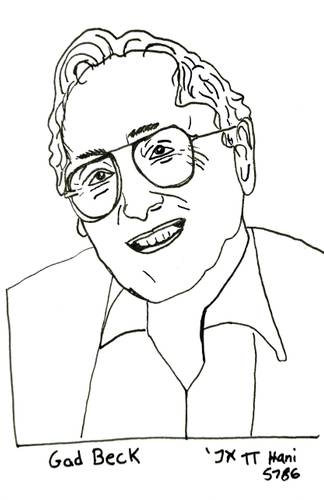 Gad Beck. – Portraitzeichnung von Gad Beck in Schwarz-Weiß.