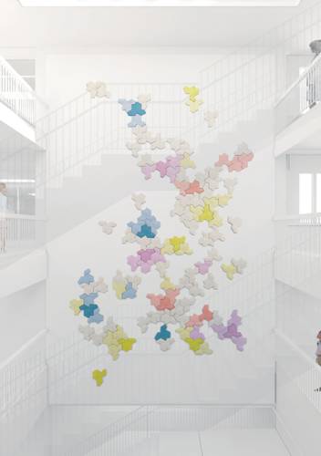 Entwurf von Malte Bartsch für das Gymnasium in der Rhenaniastraße, „Einsteinkachel-Vielzahl Einzahl“