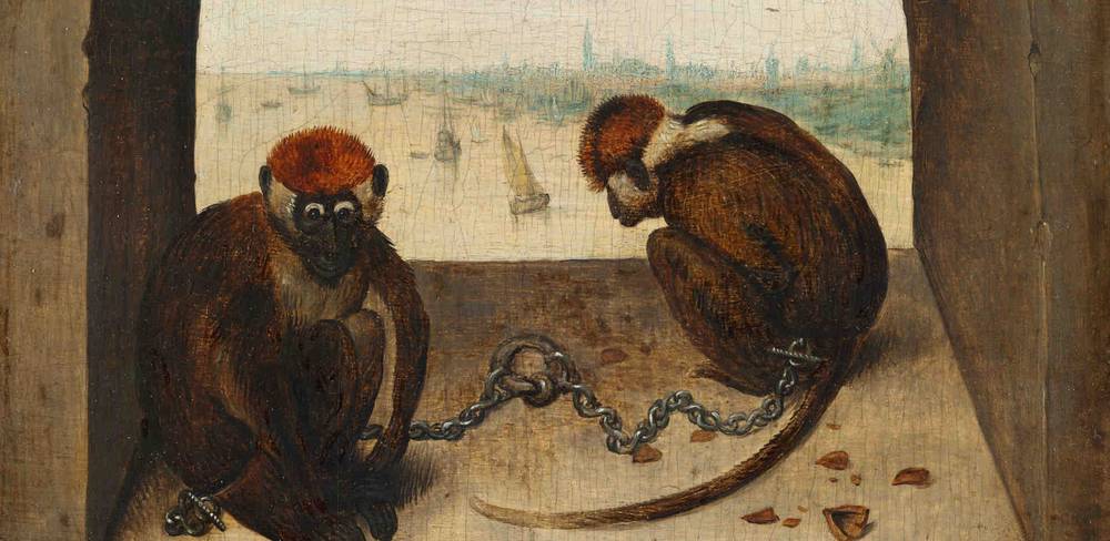 Pieter Bruegel (der Ältere), Zwei angekettete Affen, Detail, 1562
