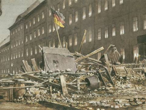 Barrikade in der Breiten Straße im März 1848