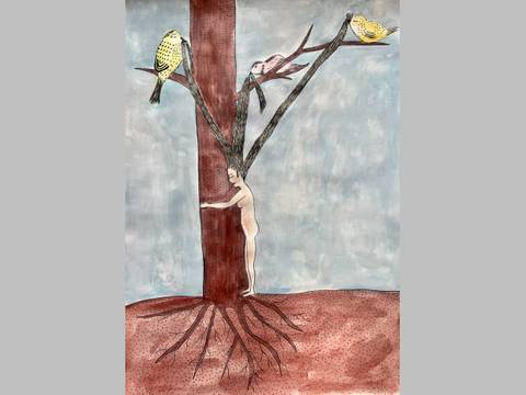 Alejandra Pombo Su, aus der Serie „Mein Jahr der Hingabe“, 2025–2026, 18 Zeichnungen, Mixed Media auf Papier