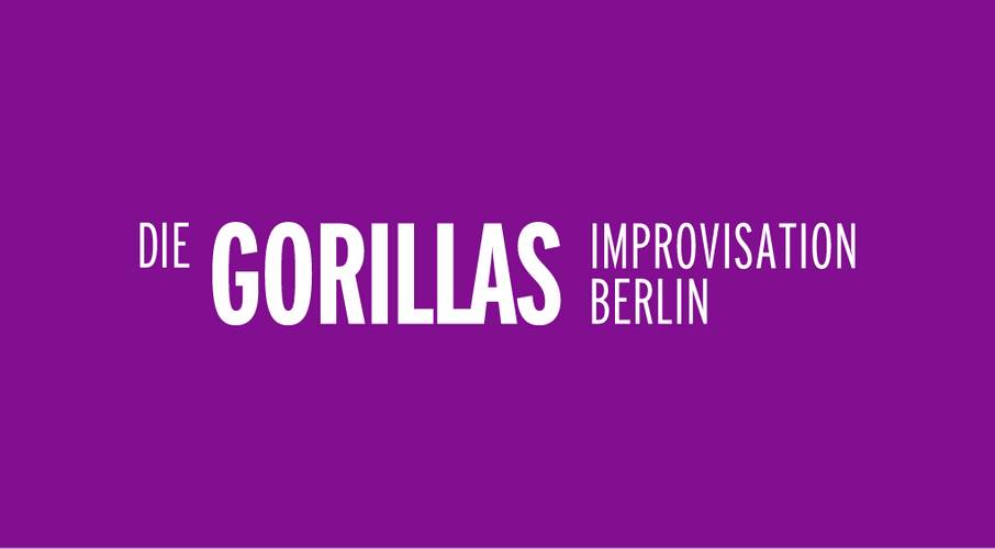 Lila Hintergrund, weiße Schrift: "DIE GORILLAS IMPROVISATION BERLIN".