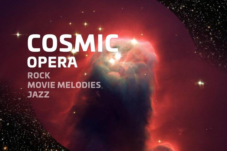 Kosmischer Nebel mit rotem Licht vor Sternenhintergrund.