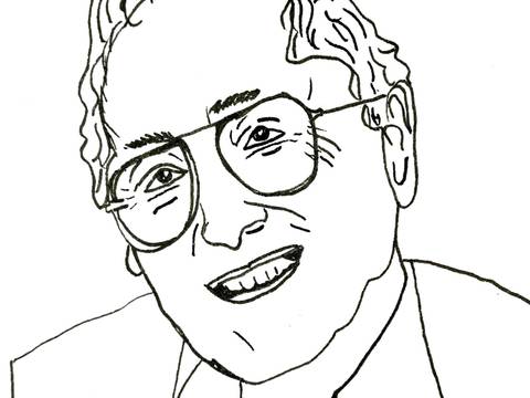 Gad Beck. – Portraitzeichnung von Gad Beck in Schwarz-Weiß.