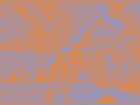 Melchior Lorck, Süleymaniye Moschee von Nordost gesehen, Detail, um 1570, Holzschnitt auf Papier