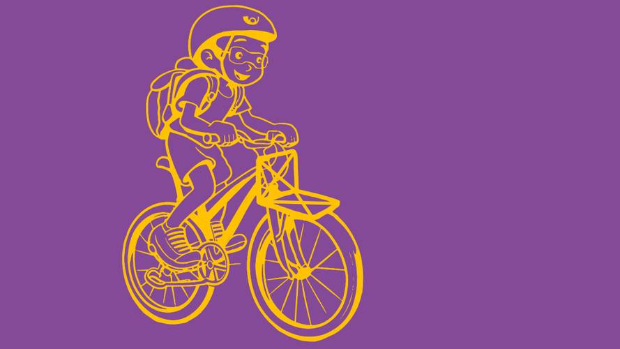 Key Visual der Veranstaltung (KI-generiert) – Eine comichafte Kinderfigur auf einem Fahrrad