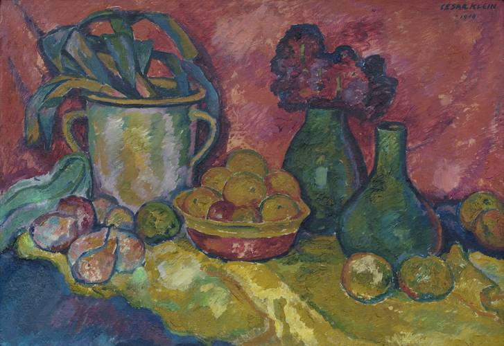 Cesar Klein Stillleben mit Blumen und Früchten, 1910 Öl auf Leinwand 63 x 90 cm Privatsammlung