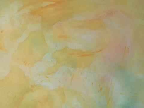 Gotthard Graubner (1930 - 2013), Tojama II (Farbraumkörper) – Abstraktes Gemälde in sanften gelben, grünen und orangen Tönen, schwungvolle Pinselstriche ohne erkennbares Motiv, Aquarelltechnik.