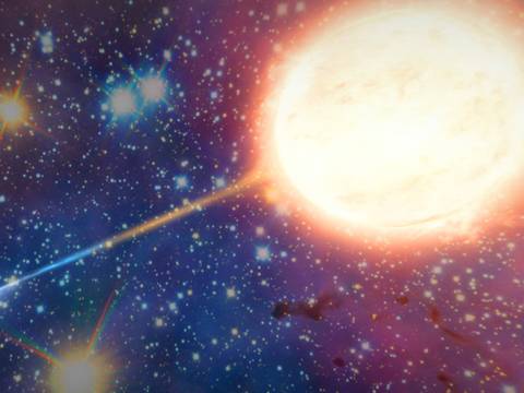  – Gravitation eines Schwarzen Lochs zieht Stern an.