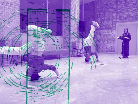 Grafik: Rimini Berlin / Foto (Ausschnitt): Balázs Deim, Hajnal Németh, „BREAK DANCE BREAK“, 2026; Zeichnung, inspiriert von einer Originalzeichnung von Lawrence Halprin, Arnold Dreyblatt, 2026