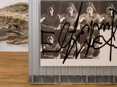 Ausstellungsansicht „Tausendmal Berlin. Die Sammlung Hamburger Bahnhof – Nationalgalerie der Gegenwart“, Hamburger Bahnhof – Nationalgalerie der Gegenwart, 12.06.2026 bis auf Weiteres, Abgebildet: Klára Hosnedlová, Untitled (from the series embrace), 2025; Eliza Douglas / Anne Imhof, Signature VII …