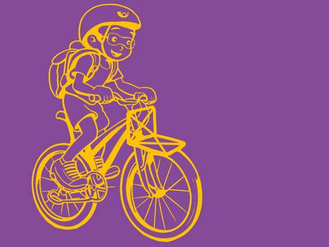Key Visual der Veranstaltung (KI-generiert) – Eine comichafte Kinderfigur auf einem Fahrrad