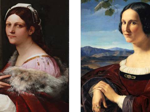 Sebastiano del Piombo, Junge Dame mit Fruchtkorb, Detail, 1512/13 | Wilhelm Schadow, Italienerin, Detail, 1831