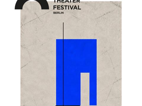 Manoli...! – Griechisches Theaterfestival Berlin; blauer abstrakter Bogen mit schwarzem Schatten; Text: Manoli…! Giorgos Neophytou; 22. November 2026.