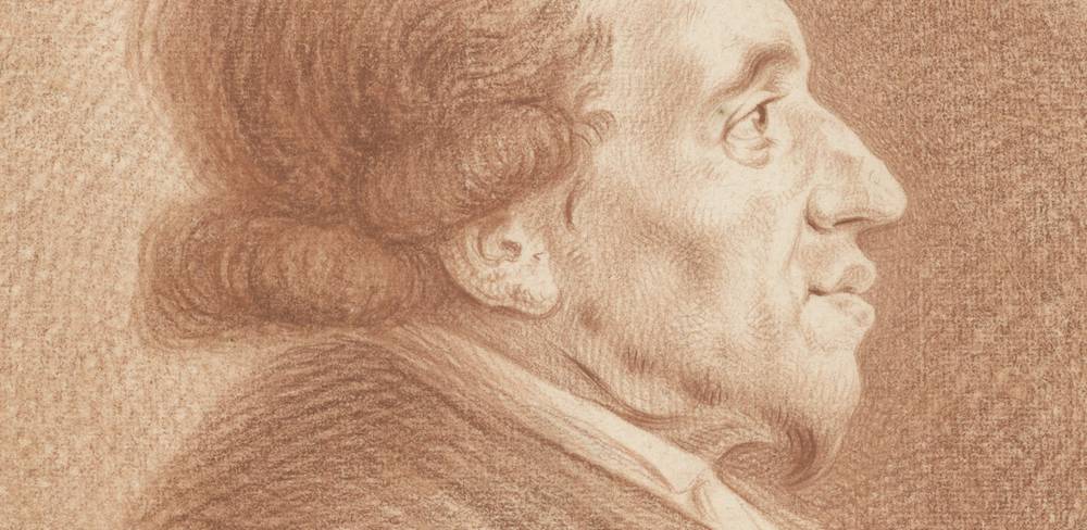 Daniel Chodowiecki, Bildnis des Moses Mendelssohn, Detail, um 1774/75, Rötel