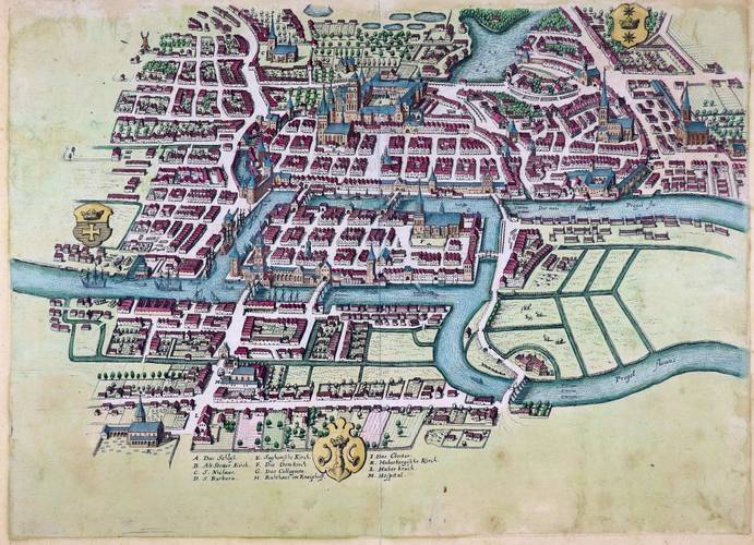 Kolorierter Stadtplan von Königsberg nach Matthäus Merian, um 1650 – Kolorierter Stadtplan von Königsberg nach Matthäus Merian, um 1650