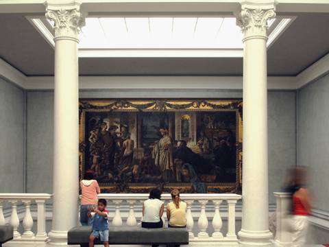 Foyer des 3. Ausstellungsgeschosses mit dem "Gastmahl des Plato" von Anselm Feuerbach