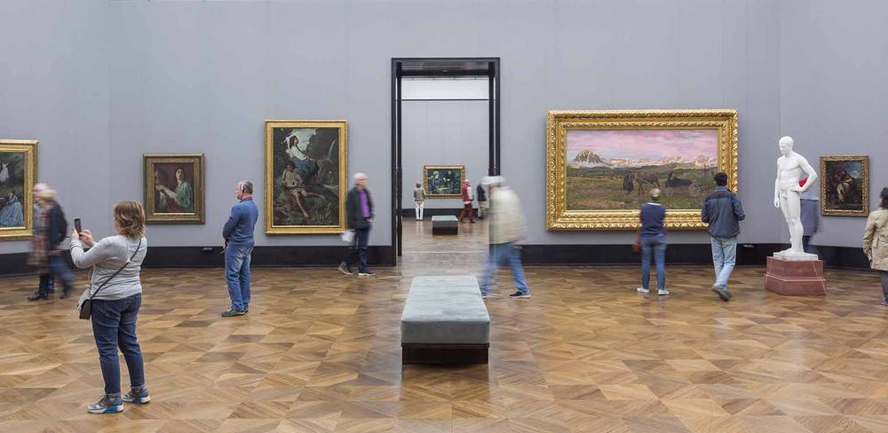 Blick in den Saal der Deutschrömer im 2. Ausstellungsgeschoss der Alten Nationalgalerie