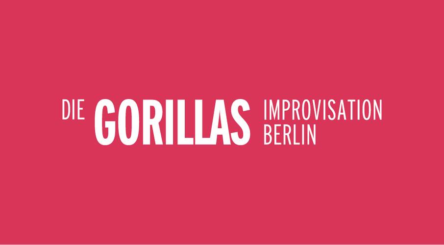 Roter Hintergrund, weiße Schrift: DIE GORILLAS IMPROVISATION BERLIN.