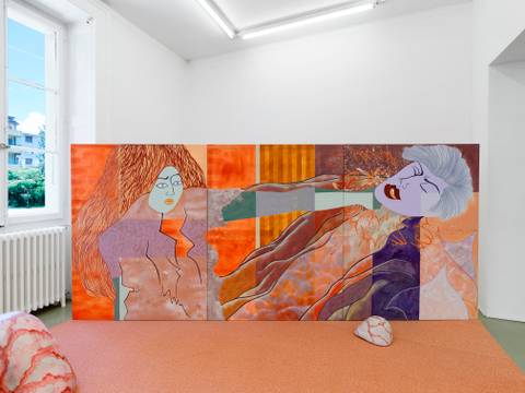 Nadira Husain: Only Paradoxes to Offer, 2018, Acryl und Tempera auf Leinwand, 150 x 345 cm © Nadira Husain – Nadira Husain: Only Paradoxes to Offer, 2018, Acryl und Tempera auf Leinwand, 150 x 345 cm © Nadira Husain