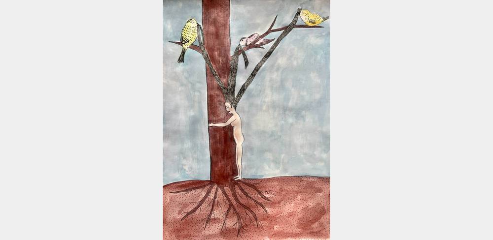Alejandra Pombo Su, aus der Arbeit „Mein Jahr der Hingabe“, 2025–2026, 18 Zeichnungen, Mixed Media auf Papier