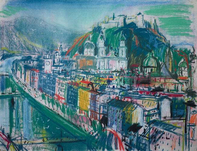 Hans Robert Pippal. Die Altstadt von Salzburg, 1954, Pastell, 48,5 × 63 cm