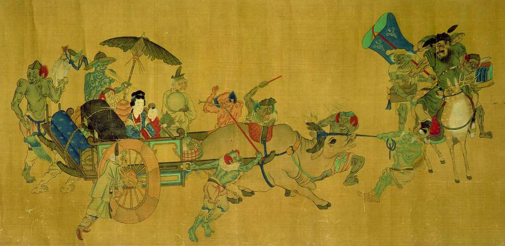 Zhong Kui begleitet seine Schwester zu ihrem neuen Zuhause, Detail, Qing-Dynastie (1644–1911), 19. Jh.