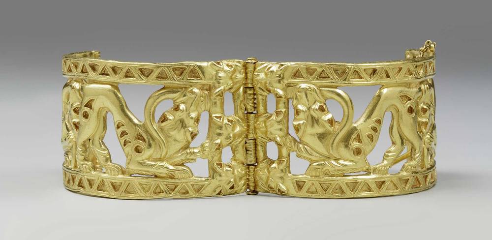 Armband aus Gold, zeigt zwei Raubkatzen, Afghanistan oder Tadschikistan, 1. Jahrhundert v. Chr. – 2. Jahrhundert n. Chr.