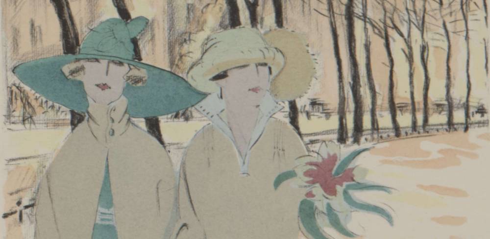 Modegraphik aus STYL 1922, „In der Lennéstraße“, Detail, Mantelkleider vom Modehaus Hammer, Lennéstraße 2. Zeichnung R.L. Leonard