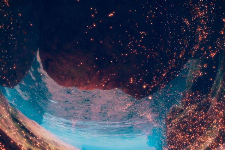 Eine Aufnahme aus dem PLanetariumssaal mit dunklem HIntergrund und vielen Sternen.