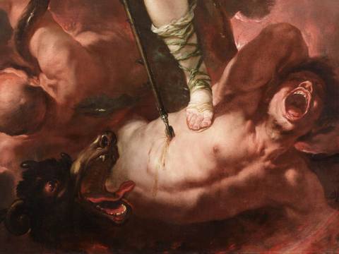 Luca Giordano, Der heilige Michael (Detail), um 1663, Eigentum des Kaiser Friedrich Museumsvereins
