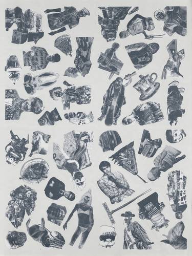 Marc Brandenburg, Tattoo Edition 1, 2012, Berlinische Galerie – Foto einer Tattoobogen-Edition von Marc Brandenburg mit verschiedenen foto-realistischen schwarz-weiß-Zeichnungen.