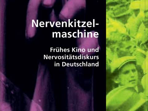 Buchcover "Nervenkitzelmaschine" ›Nervenkitzelmaschine‹, 2026, Cover, © Schüren – Buchcover "Nervenkitzelmaschine": schwarz-weiß, grüner Hintergrund, zwei Personen im Profil.