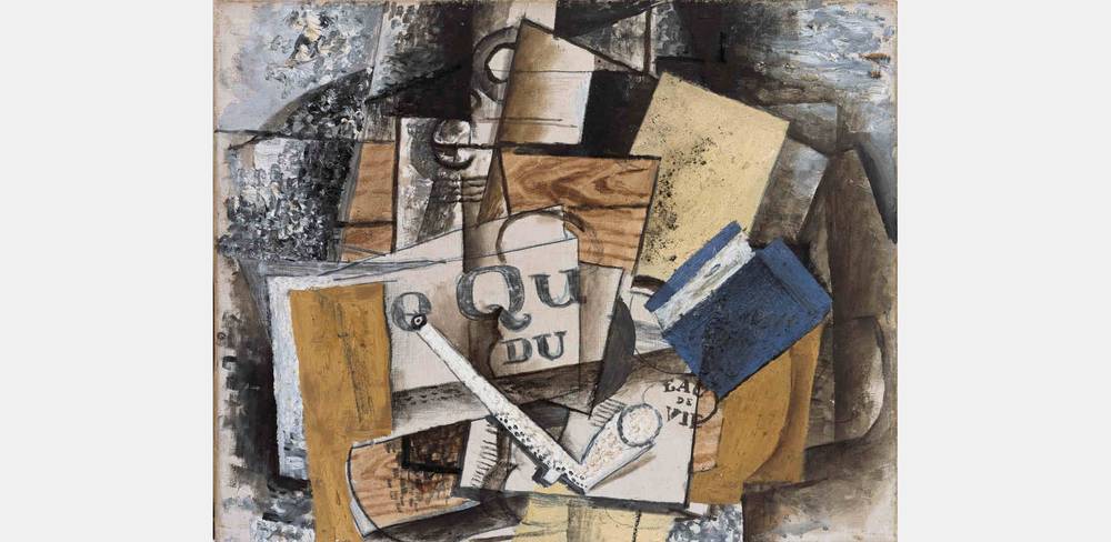 Georges Braque, Nature morte à la pipe. Le Quotidien du Midi (Stillleben mit Pfeife. Le Quotidien du Midi), 1914