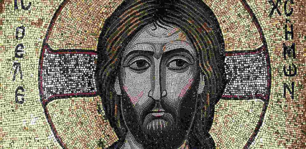 Christus der Erbarmer, Detail, Ikone / Glasmosaik in Wachsgrund, auf Holz (um 1100)