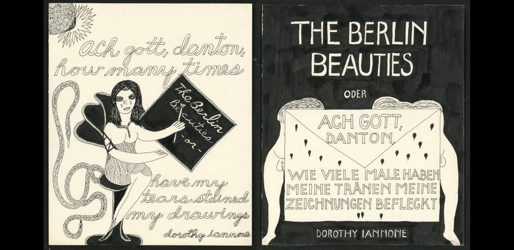 Dorothy Iannone, aus der Serie „The Berlin Beauties“, 1977-78, Schwarze Tusche, Spuren von Bleistift auf weißem Zeichenkarton