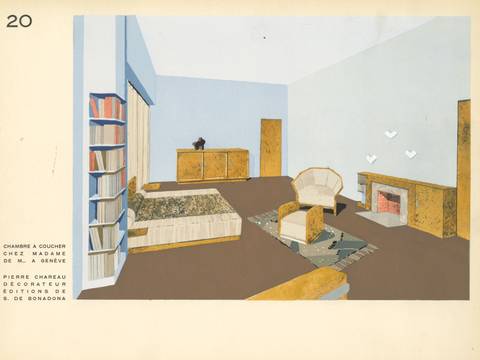 Chambre à coucher chez Madame de M... à Genève (Schlafzimmer bei Madame de M... in Genf), um 1930 Architekt Pierre Chareau In: Décoration moderne dans l'intérieur, Paris um 1930