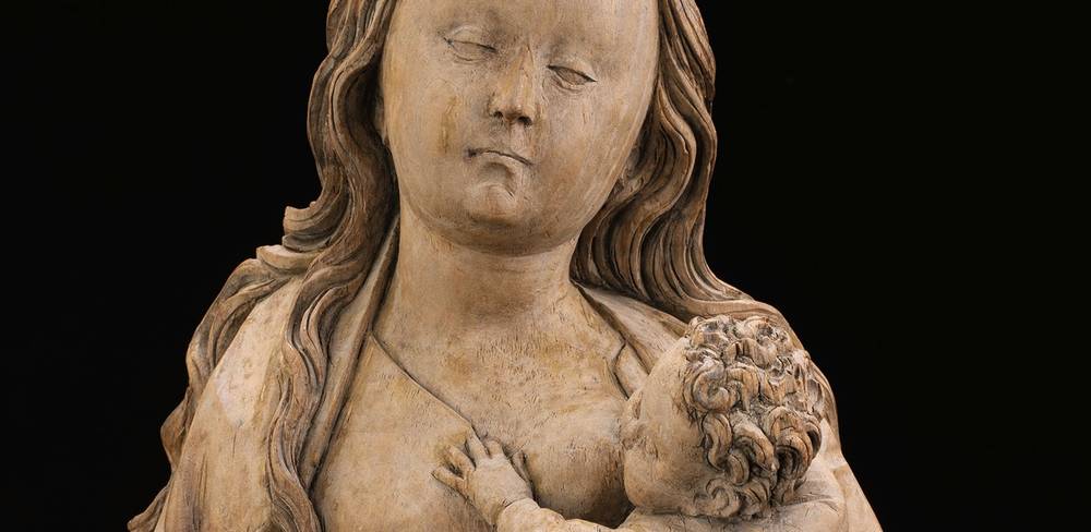 Neu erworbene Reliquienbüste (Maria lactans), Ulm, um 1520, Lindenholz, H. 23 cm, B. 19,5 cm, T. 13 cm, Skulpturensammlung, Inv. M 313 (Eigentum des Kaiser Friedrich Museumsvereins) (Detail)