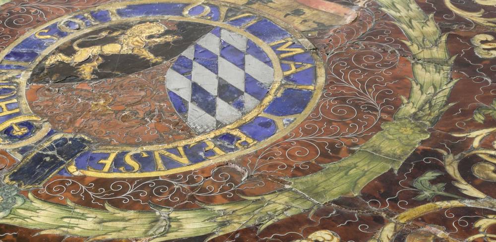 Prunktisch in Boulletechnik aus dem Heidelberger Schloss, Detail der Tischplatte, Johann Daniel Sommer, Heidelberg (?) 1684