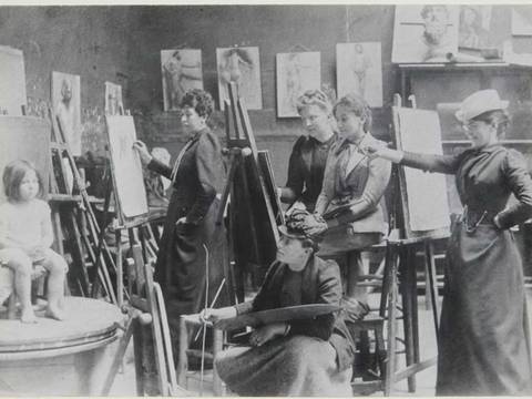 Malklasse in der Académie Colarossi in Paris, um 1892