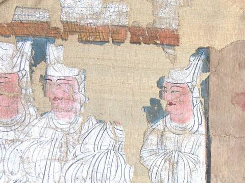 Manichäische Electae, Detail, China, Xinjiang, Kocho, 10. Jh., Seide mit Farben