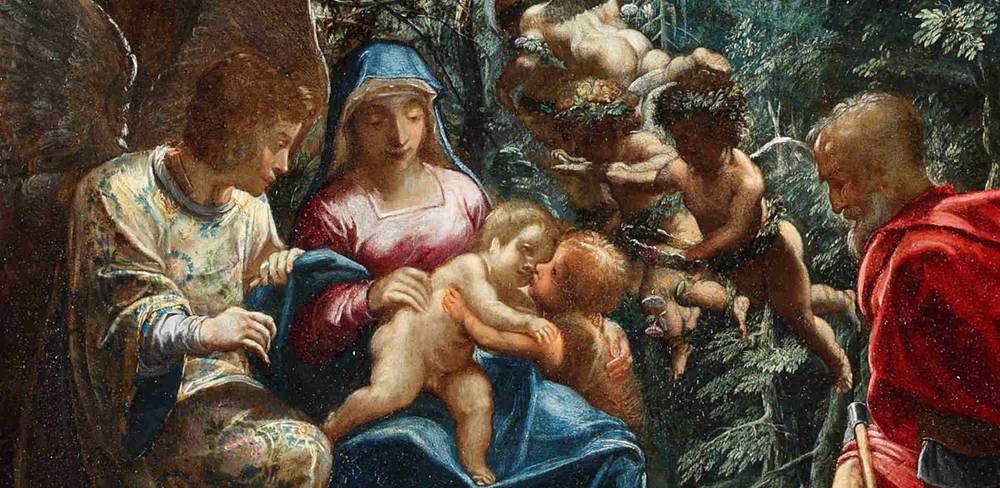 Adam Elsheimer, Die Heilige Familie mit Engeln und Johannesknaben, Detail, um 1600