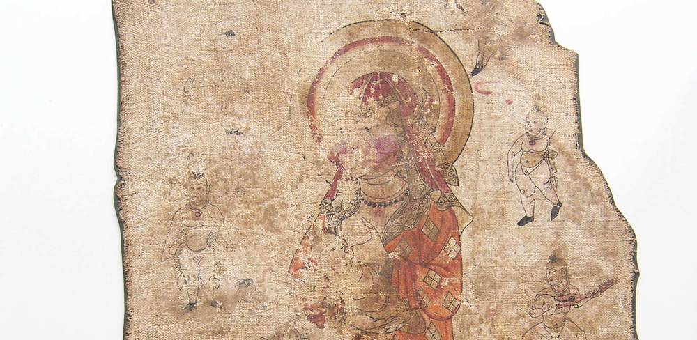 Die Göttin Hariti, Detail, China, Xinjiang, Yarkhoto, 10. – 11. Jh., Ramie mit Farben
