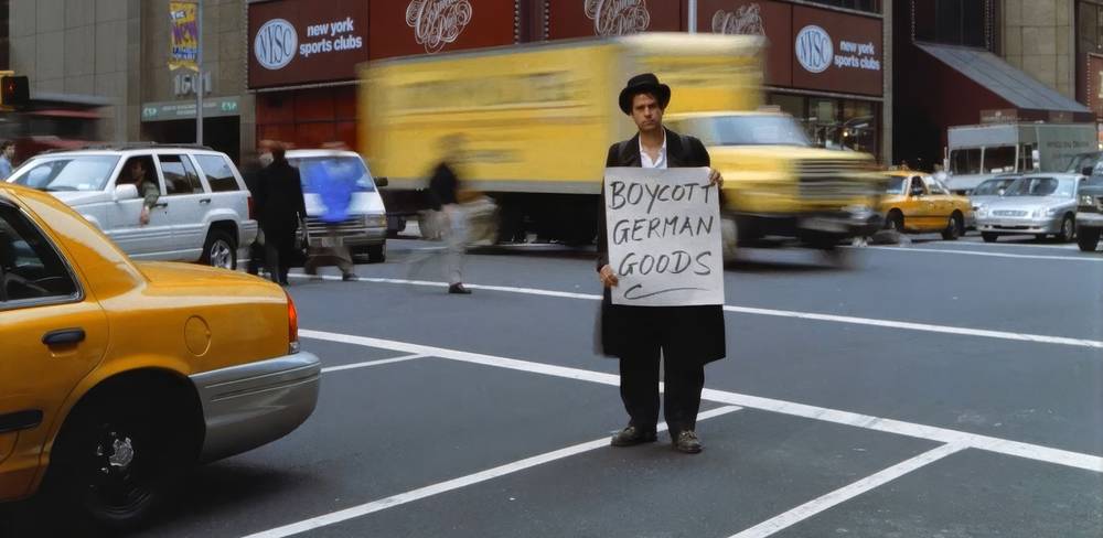 Filmstill aus Deutschland versenken, 9. November 1999: Christoph Schlingensief am Times Square