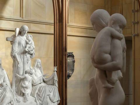 August Kiss (vollendet von Gustav Blaeser), Glaube, Liebe, Hoffnung, um 1865 (Ausführung 1867–1869), Marmor