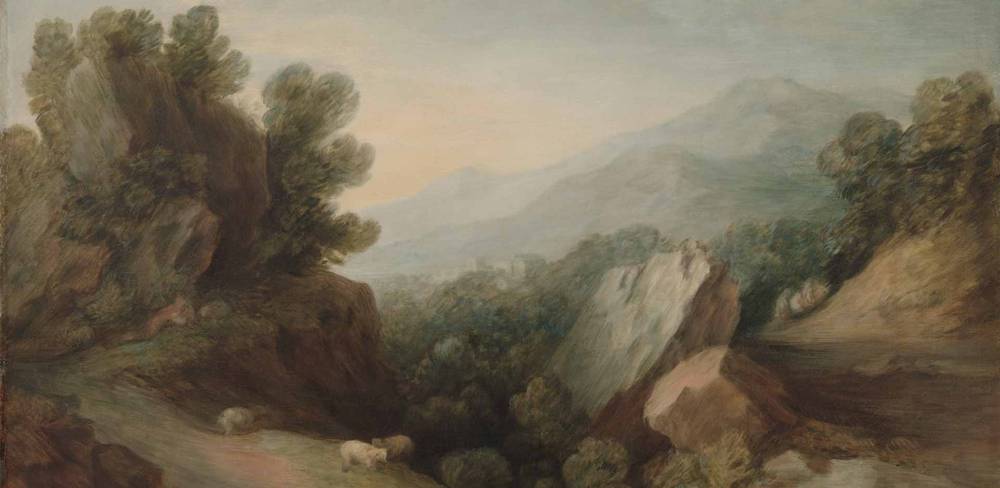 Thomas Gainsborough, Rocky, Wooded Landscape with a Dell and Weir, Detail, um 1782/83, Öl auf Leinwand, 70,5 x 91 cm