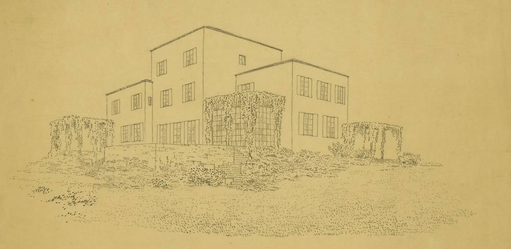 Heinrich Tessenow, Haus Freudenberg, Heidelberg, Gartenseite, Perspektivische Ansicht, 1927