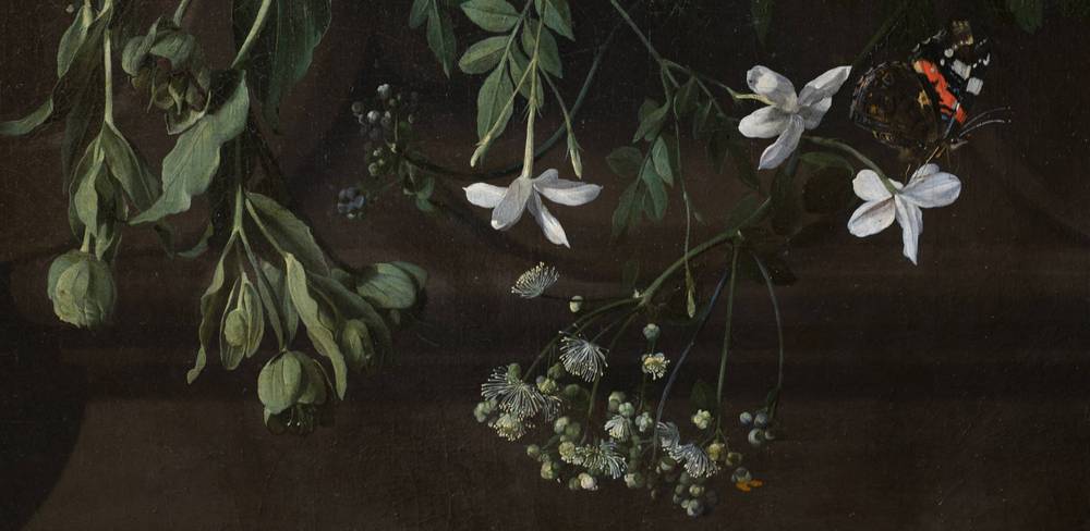 Daniel Seghers / Erasmus Quellinus (der Jüngere), Blumengirlande mit Maria, Christus und dem Johannesknaben, Detail, 1650–1660