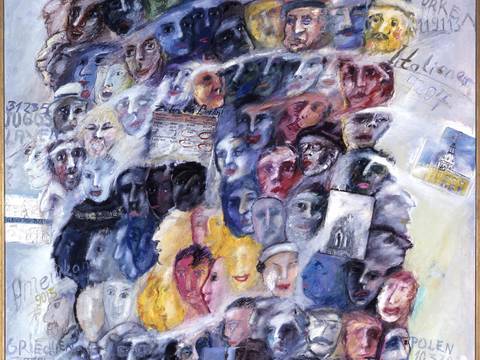 Hanefi Yeter: „Berlin ist doch eine bunte Palette“, Berlin, 1985, (Öl auf Leinwand, 173 x 116 cm) © Yeter Hanefi – Stiftung Stadtmuseum Berlin – Hanefi Yeter: „Berlin ist doch eine bunte Palette“, Berlin, 1985, (Öl auf Leinwand, 173 x 116 cm)
