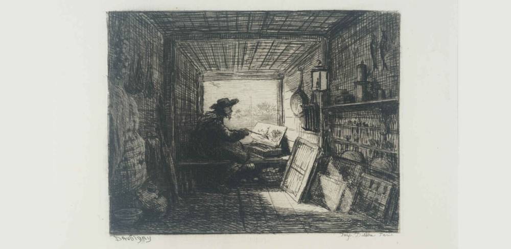 Charles-François Daubigny, Das Atelierboot / Le bateau atelier, 1862, Radierung, Leihgabe der Christoph Müller Stiftung